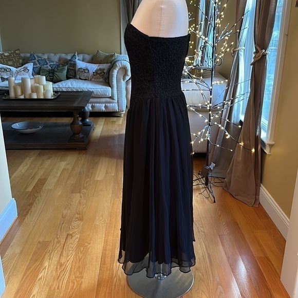 Vintage Lace Chiffon Black Strapless Dress Sz7-8 - Picture 6 of 13